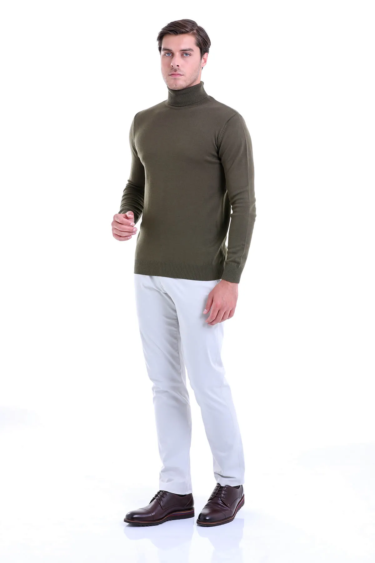 Regular Fit Basic Plain Seagrass Turtleneck Sweater