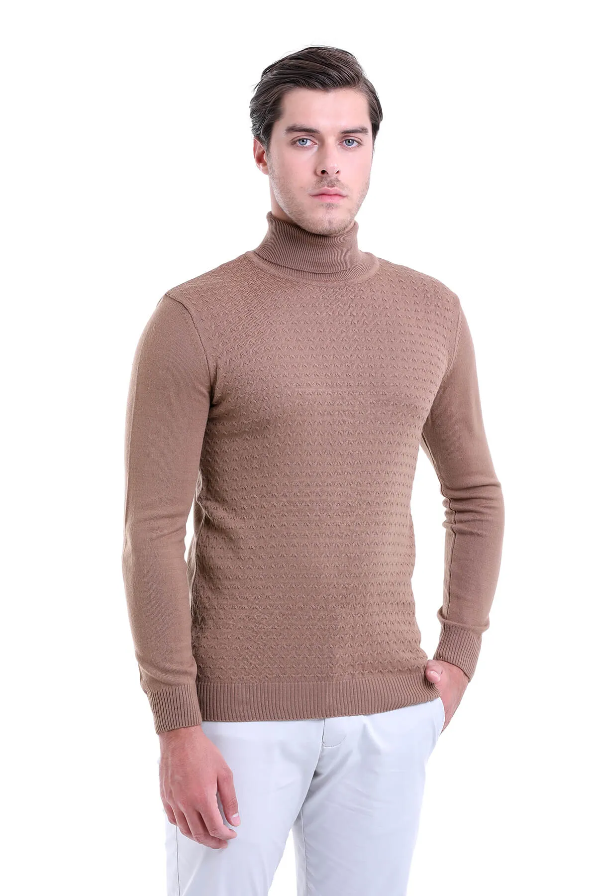 Regular Fit Brown Turtleneck Sweater