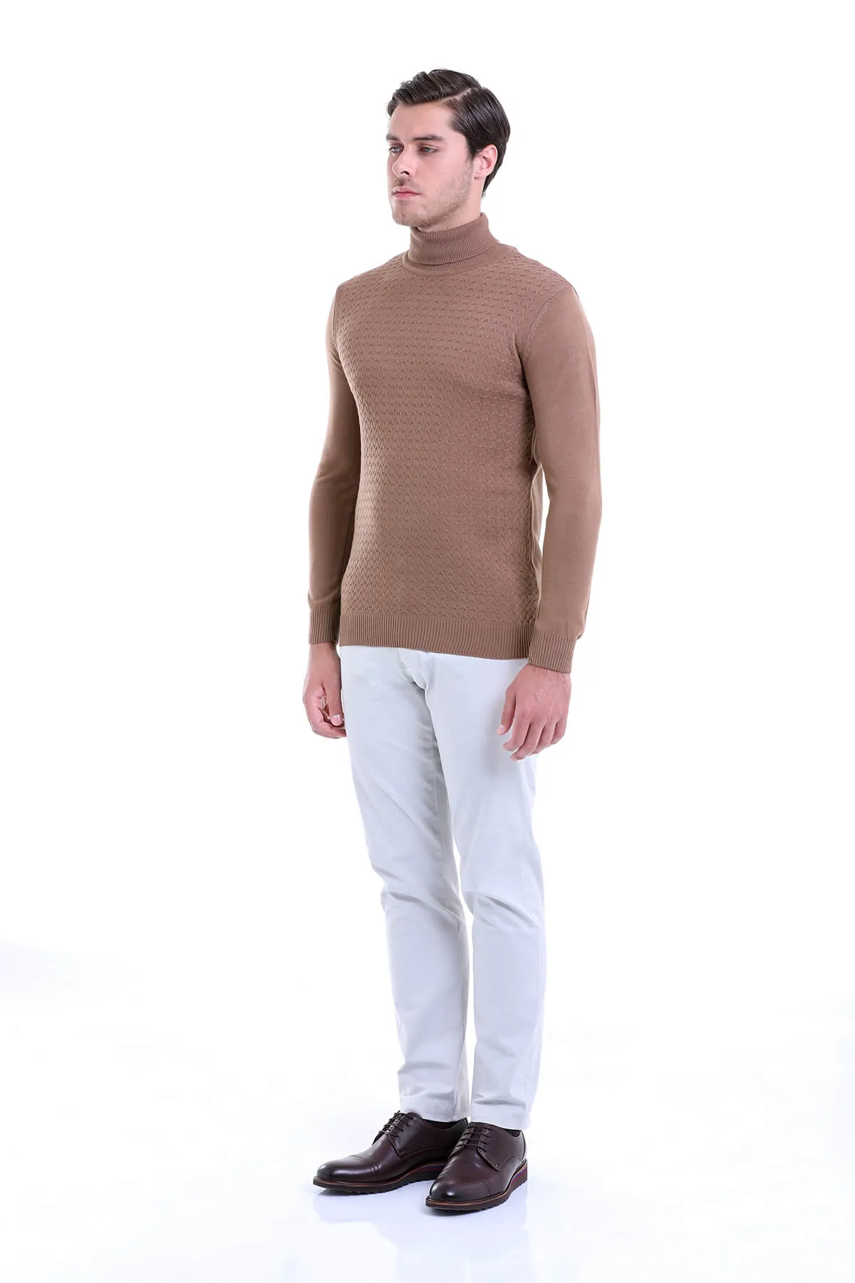 Regular Fit Brown Turtleneck Sweater