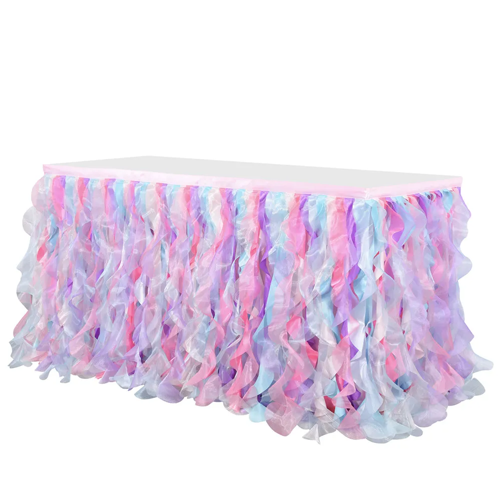 RONSHIN 6FT Curly Willow Tulle Ruffle Table Skirt for Wedding Birthday Party