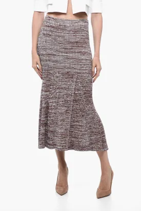 Self-Portrait Ribbed Stretchy Skirt with Flared Hem