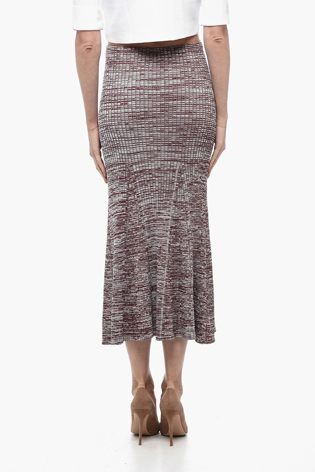 Self-Portrait Ribbed Stretchy Skirt with Flared Hem