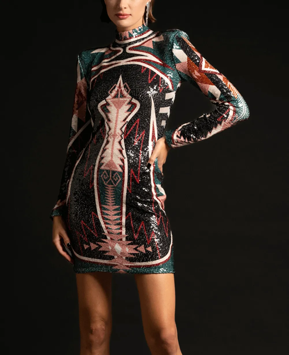 SHORT DRESS WITH SEQUINS "CELESTIAL" MULTICOLOR