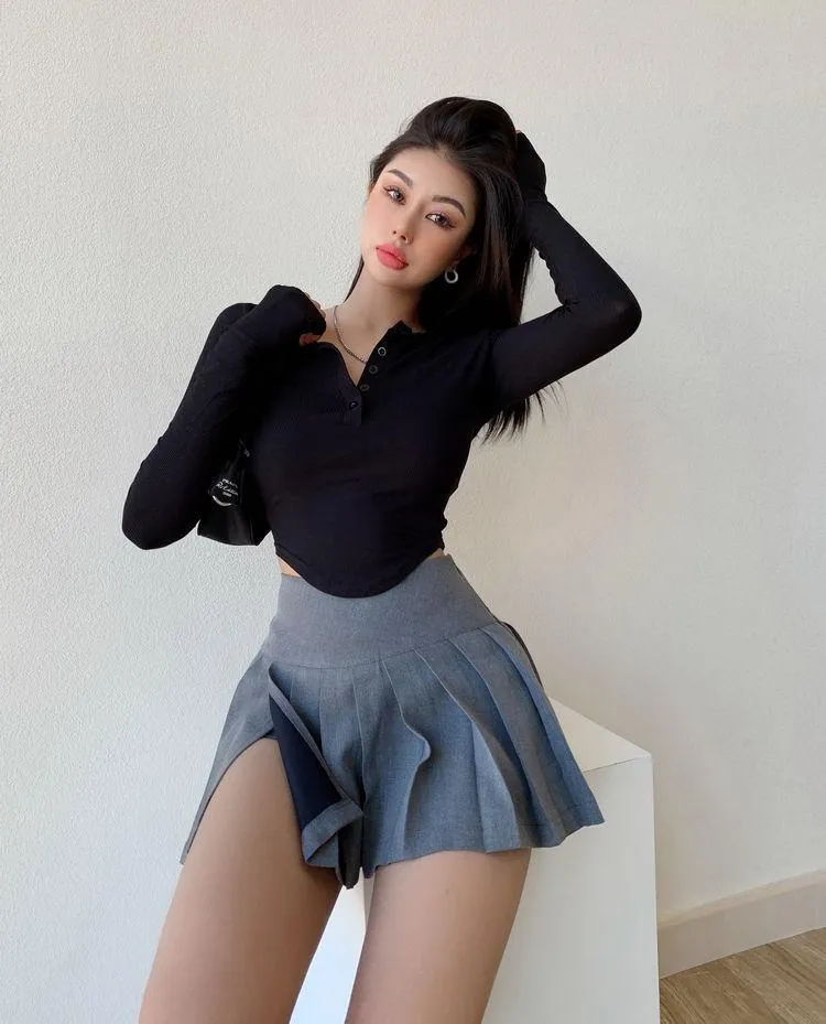 Side Slit College Mini Skirt