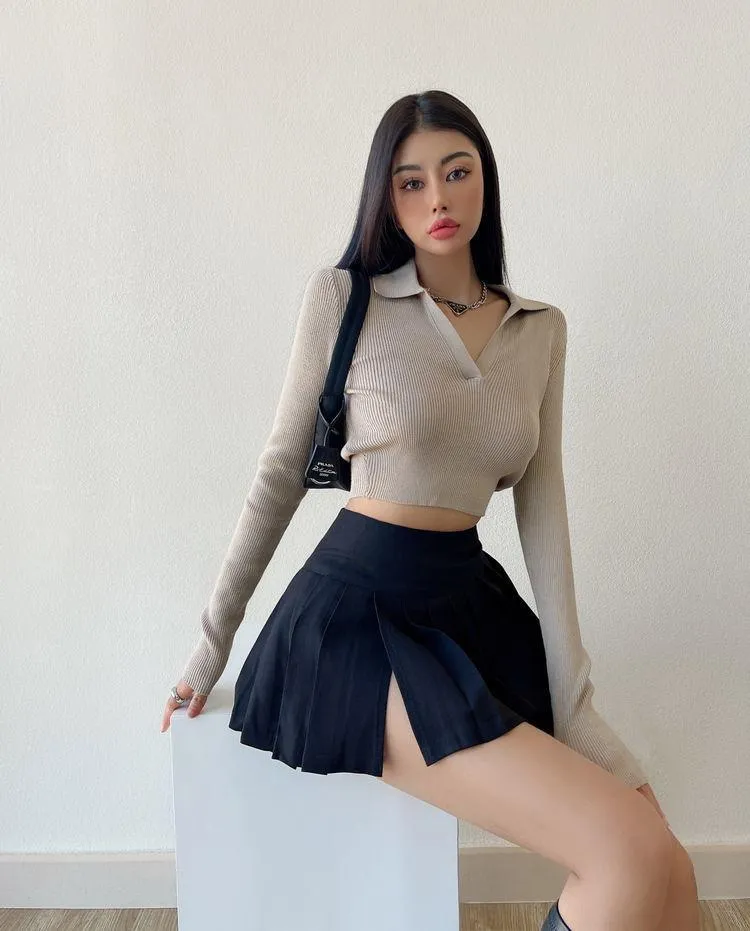 Side Slit College Mini Skirt