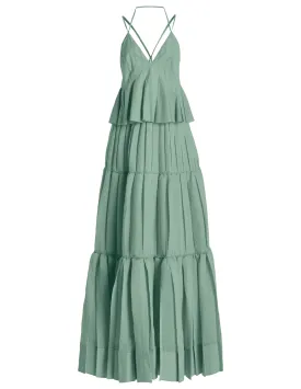 Simkhai Delania Pleated Peplum Maxi Dress