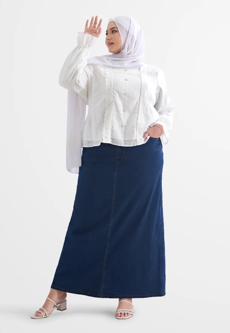 Skylar Denim Long A-Line Skirt