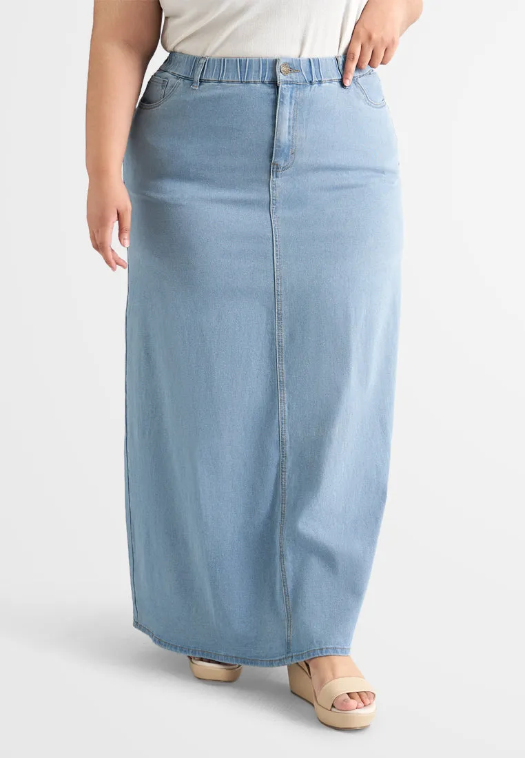 Skylar Denim Long A-Line Skirt