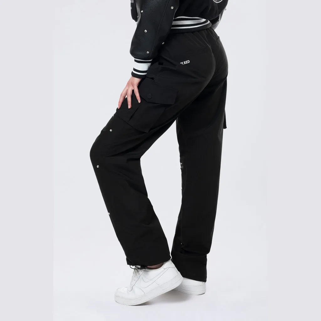 Slouched Straight Rhinestone Pants - Black