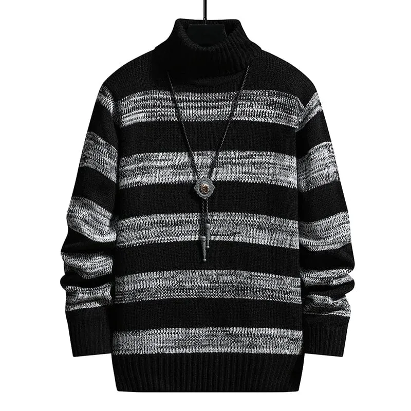 Striped Turtleneck Pullover - Fashionable Slim Fit Men's Knitwear