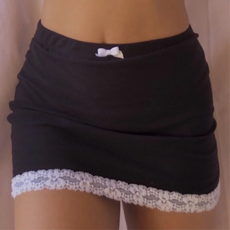 Sweet Summer High-Waist Bow Lace Mini Skirts