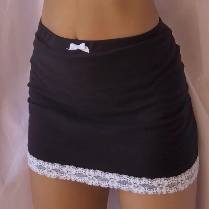 Sweet Summer High-Waist Bow Lace Mini Skirts