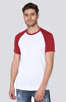 SXV Solid Dual Color Raglan Sleeve T-Shirt For Men (Maroon-White)