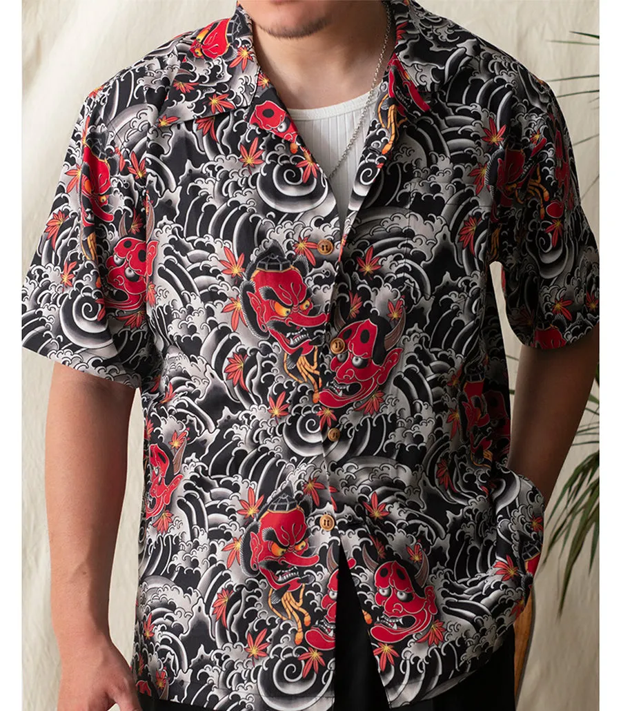 Tengu Hannya Printed Aloha Shirt