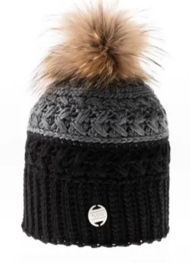 Tuque Tallinn Fait A La Main Avec Pompon De Renard Détachable (Noir) de Pleau