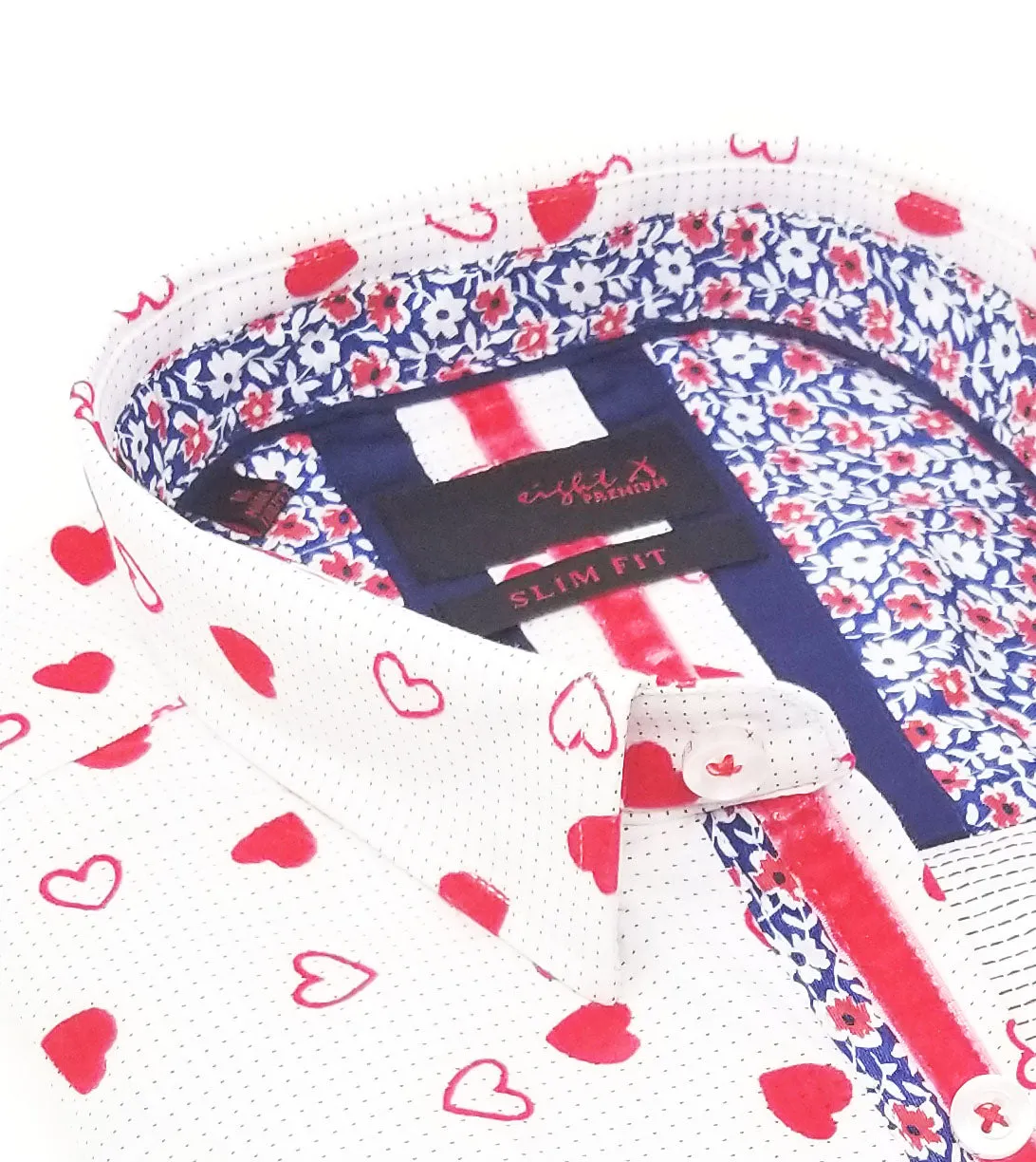 White Button Down Shirt W/ Flocking Hearts