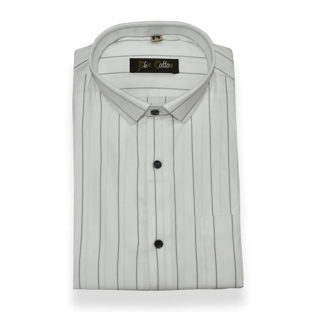 White Color Lining Cotton Shirt For Men