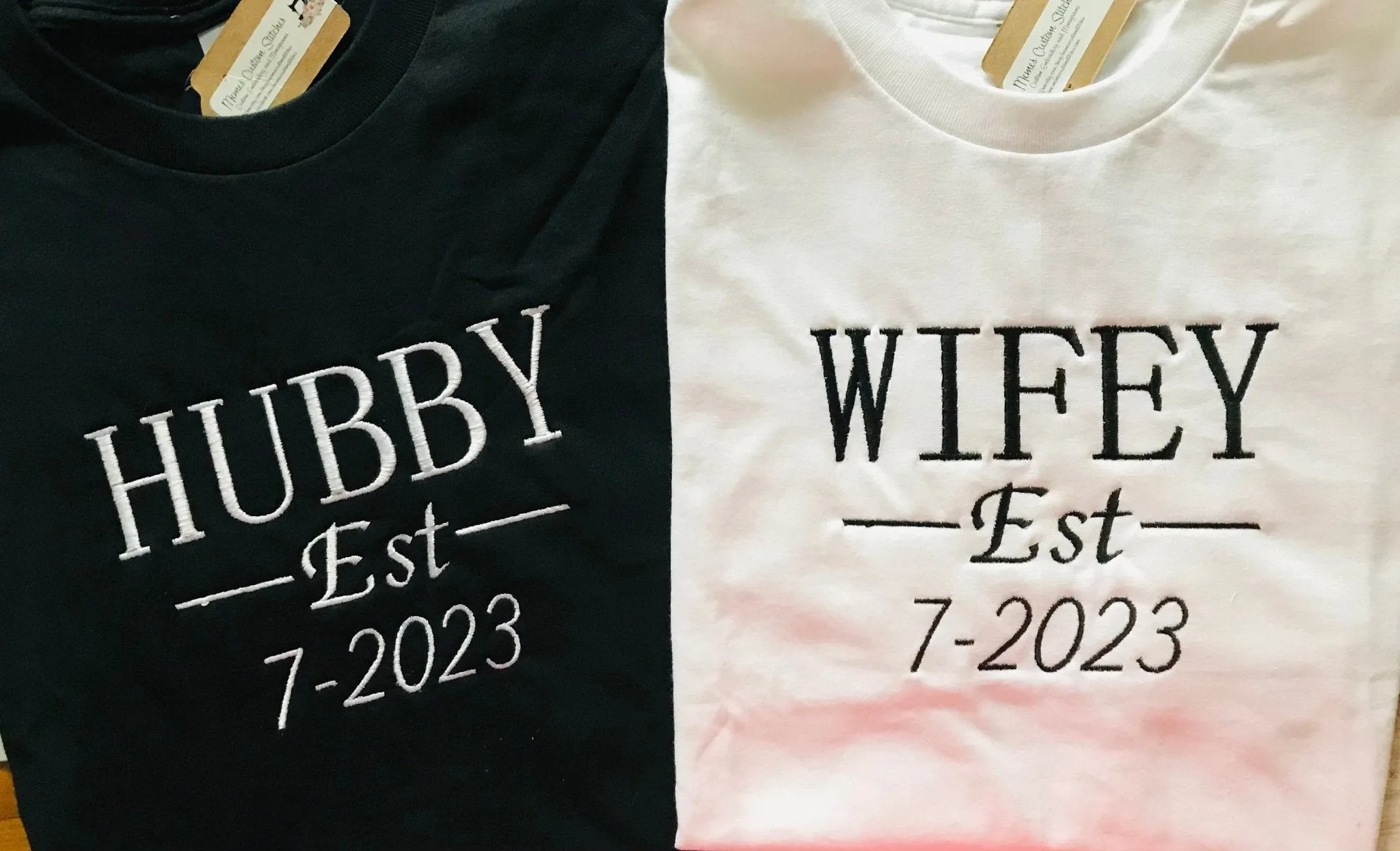 Wifey Hubby Casual Unisex Cotton TShirt Set , Bride Groom Wedding Gifts