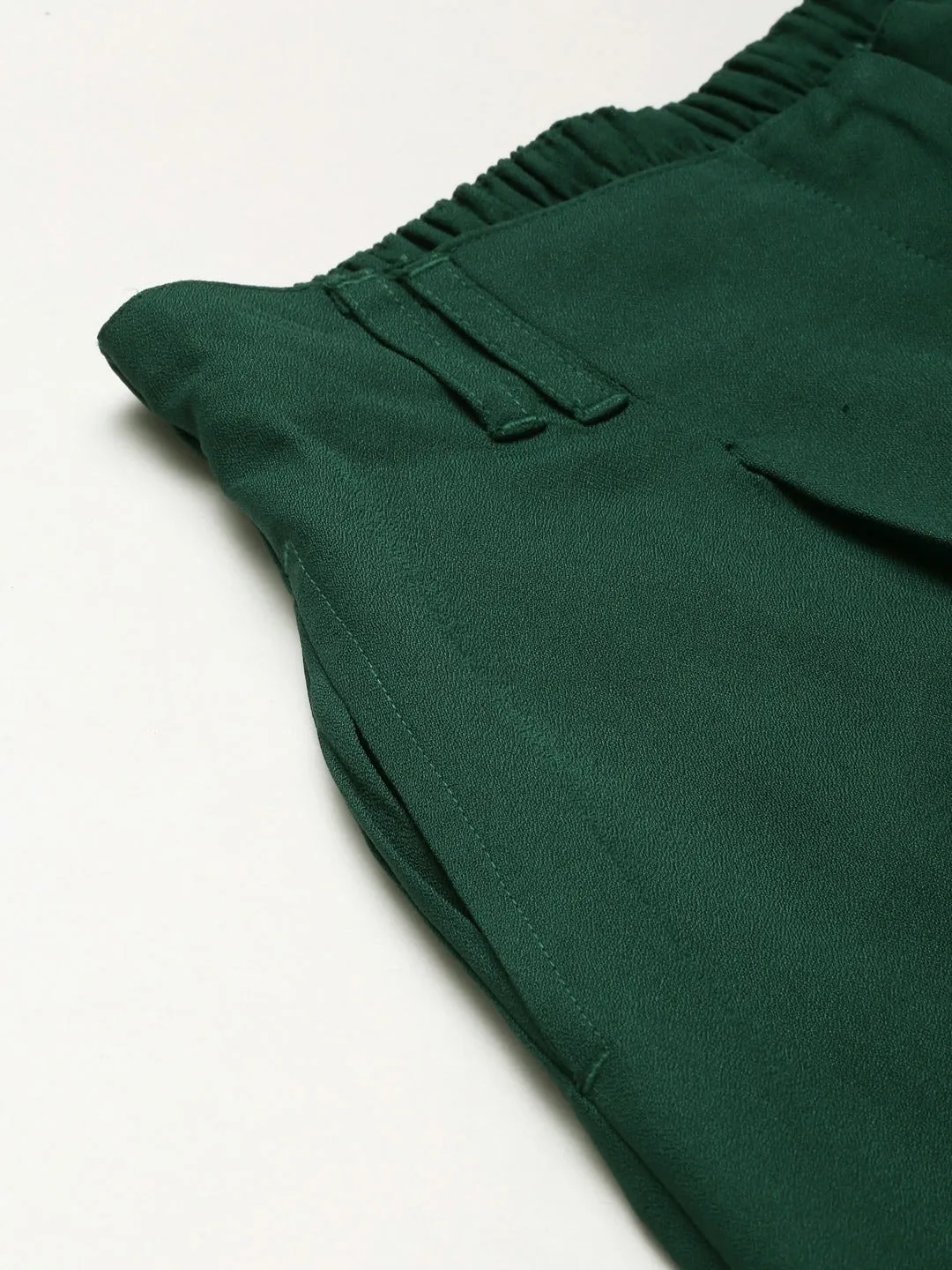 Women Emerald Green Front Zip Detail Pants