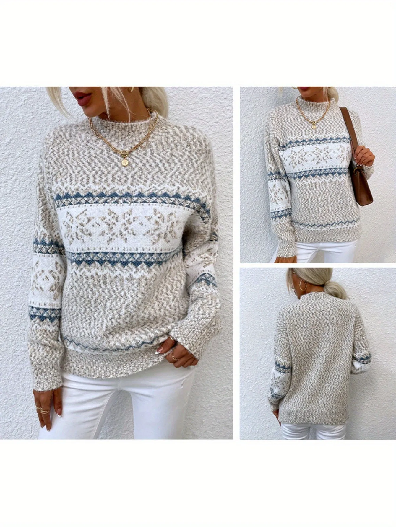 Women's knitwear Christmas elements half turtleneck snowflake sweater