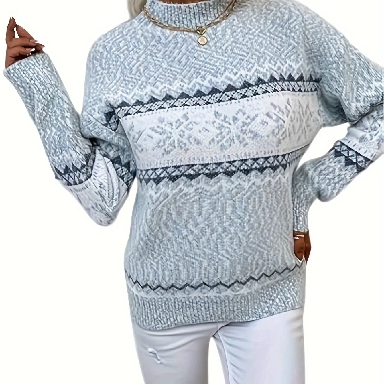 Women's knitwear Christmas elements half turtleneck snowflake sweater