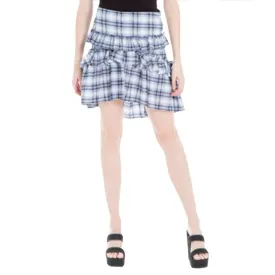 Women's Ruffled Plaid A-Line Skirt,Blue