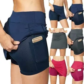 Womens Sports Yoga Shorts Skirts High Waist Pants with Pocket