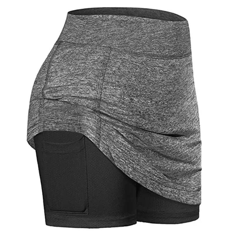 Womens Sports Yoga Shorts Skirts High Waist Pants with Pocket