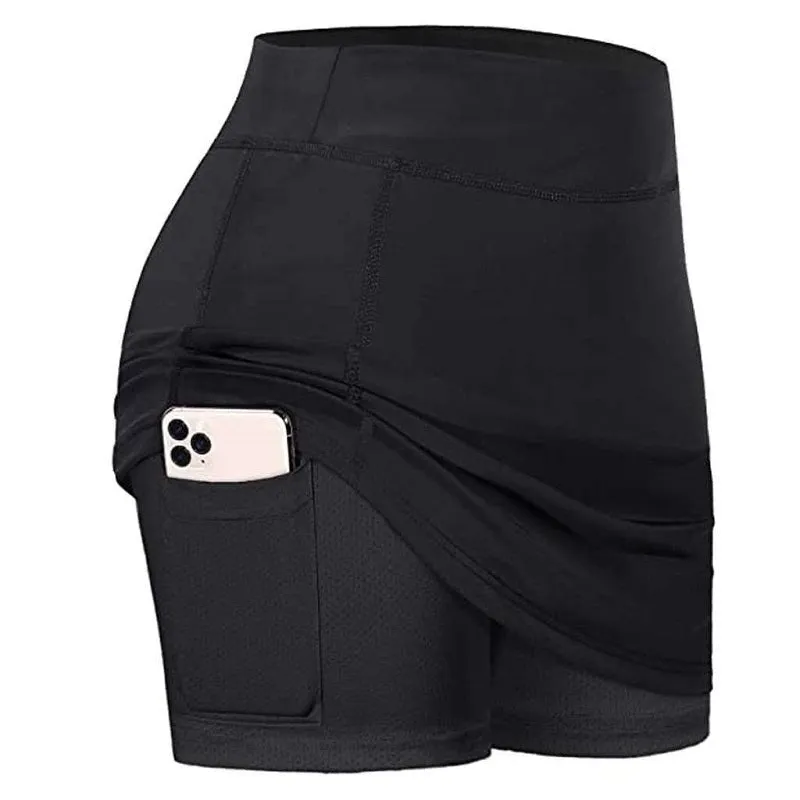 Womens Sports Yoga Shorts Skirts High Waist Pants with Pocket