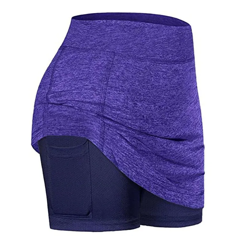 Womens Sports Yoga Shorts Skirts High Waist Pants with Pocket