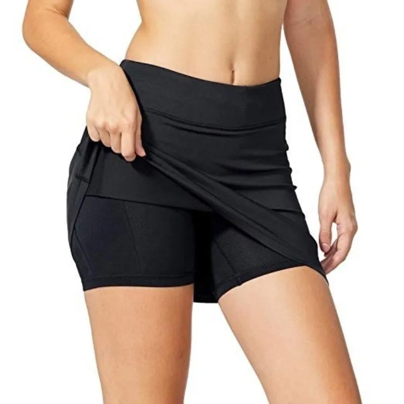 Womens Sports Yoga Shorts Skirts High Waist Pants with Pocket