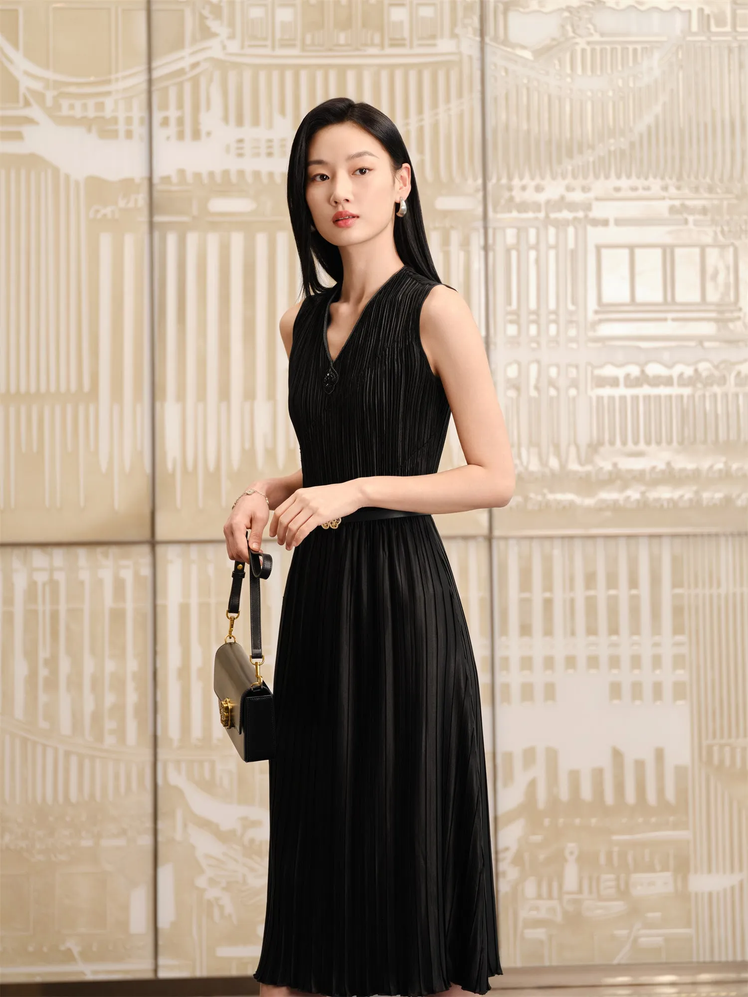 YAYING Pleated Waist-Cinched Dress