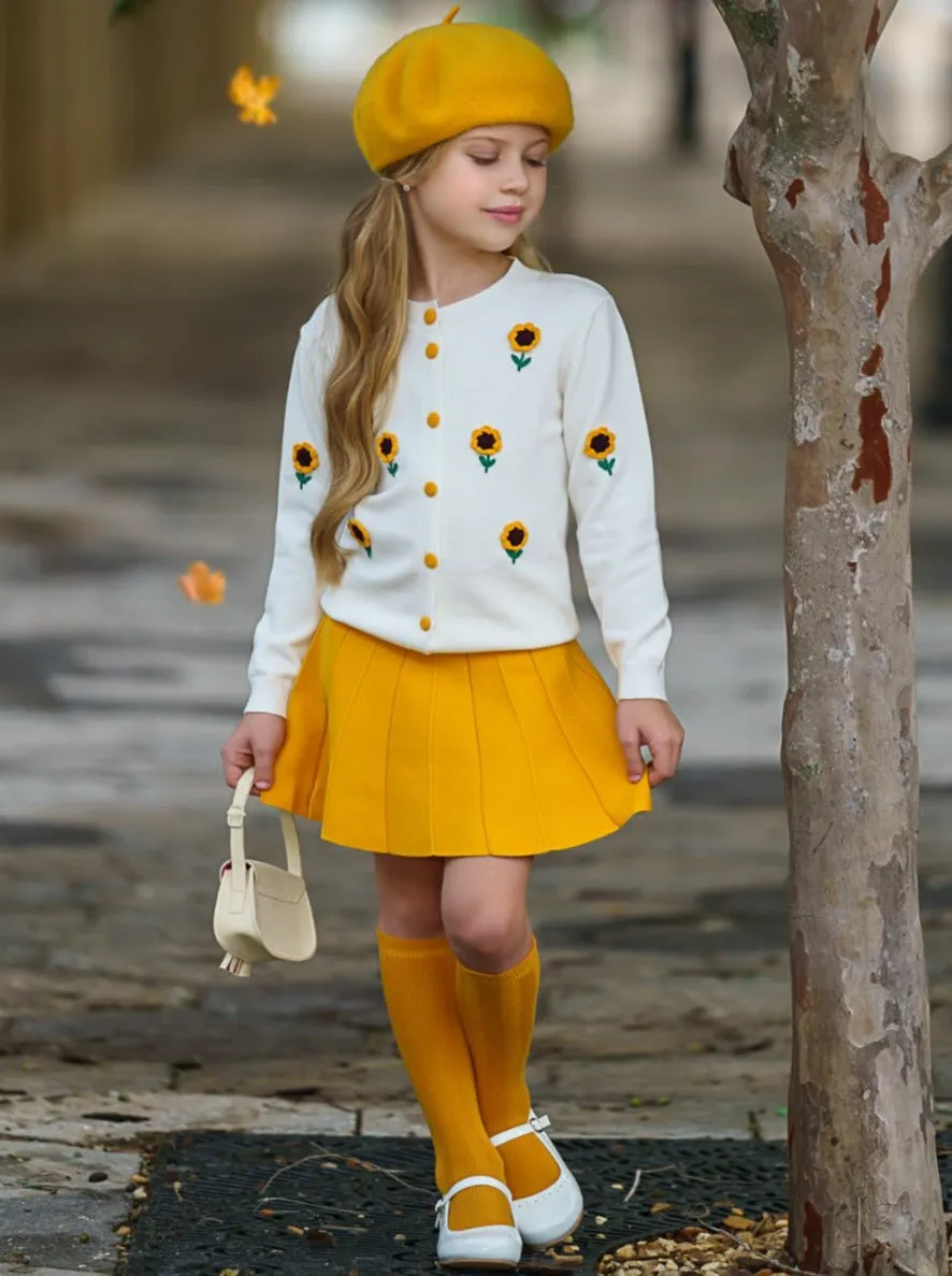 You're The Sunflower Cardigan and Pleated Skirt Set