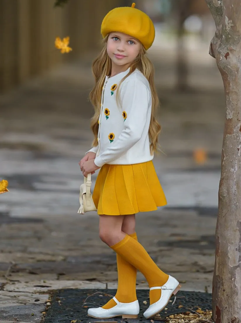 You're The Sunflower Cardigan and Pleated Skirt Set